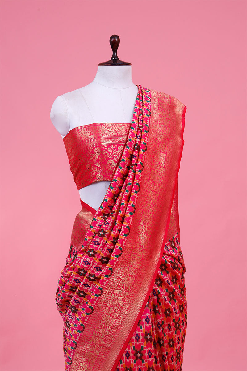 Fuscia Pink Patola Woven Silk Saree