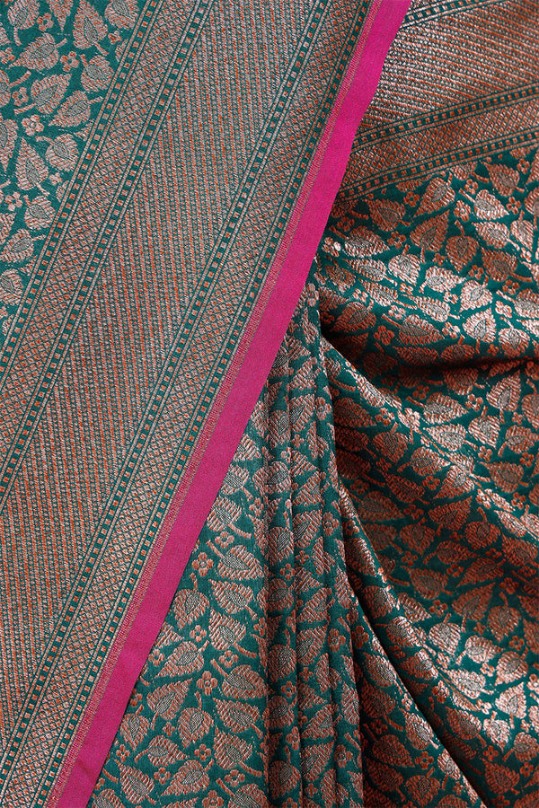Dark Green Woven Soft Silk Saree