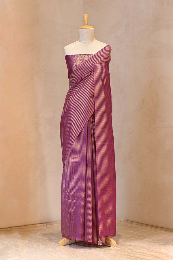 Purple Soft Silk with Zari Stripes