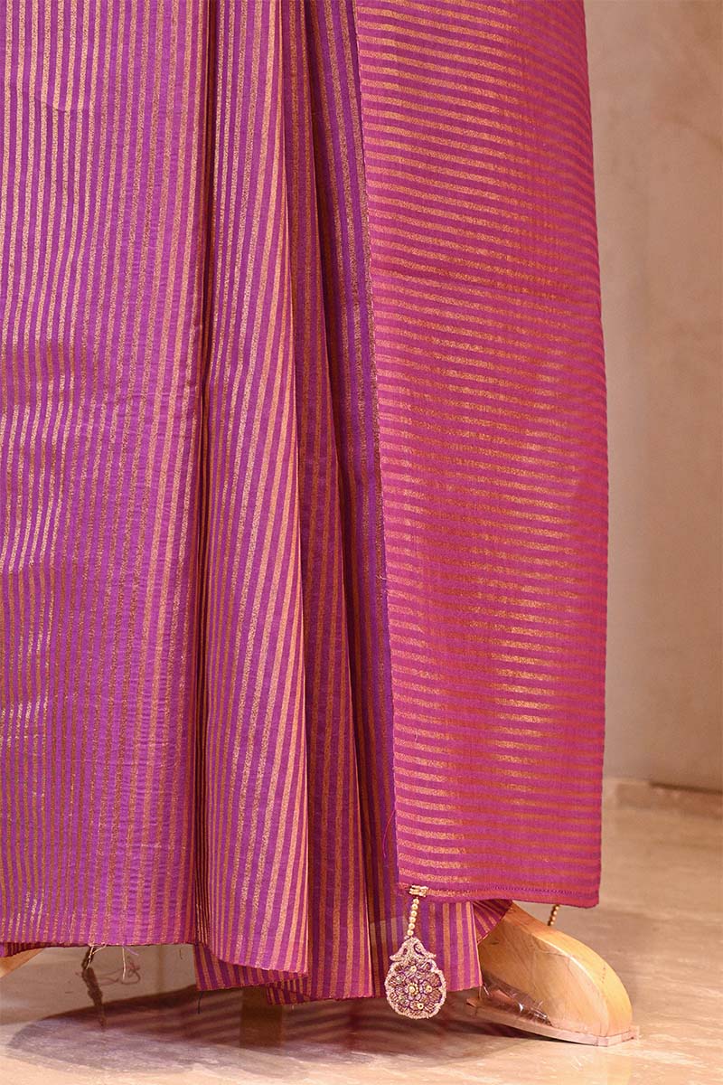 Purple Soft Silk with Zari Stripes