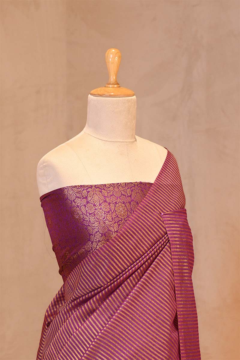 Purple Soft Silk with Zari Stripes