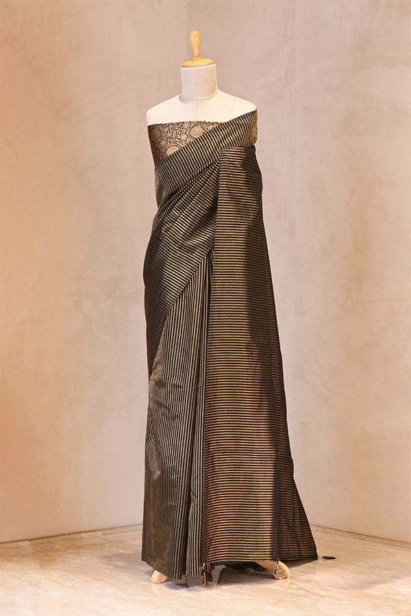 Black Chanderi Silk Saree 