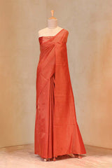 Rust Orange Soft Silk with Zari Stripes