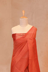 Rust Orange Soft Silk with Zari Stripes