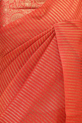 Rust Orange Soft Silk with Zari Stripes