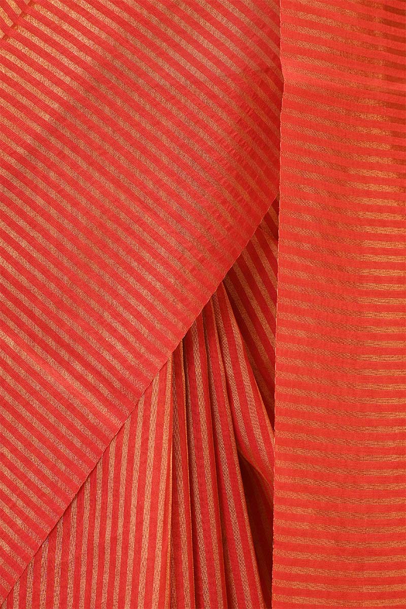 Rust Orange Soft Silk with Zari Stripes