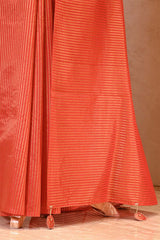 Rust Orange Soft Silk with Zari Stripes