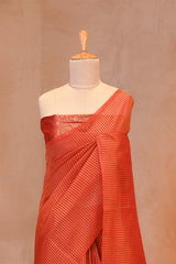 Rust Orange Soft Silk with Zari Stripes