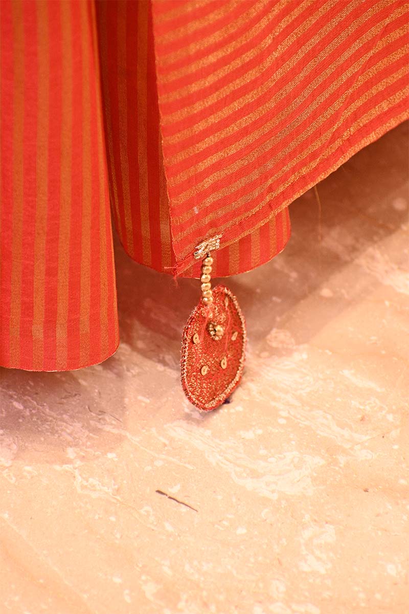 Rust Orange Soft Silk with Zari Stripes