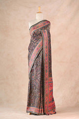 Deep Charcoal Semi Viscose Silk Saree with Pashmina Style Paisley Jaal