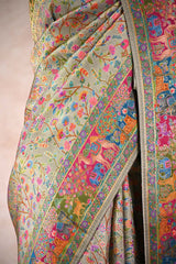 Sage Green Semi Viscose Silk Saree with Pashmina Style Gaja & Ushtra Border