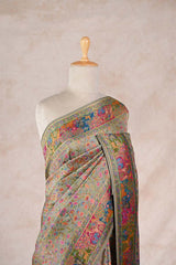 Sage Green Semi Viscose Silk Saree with Pashmina Style Gaja & Ushtra Border