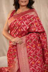 Pink Semi Katan Banarasi Silk Saree with Resham Floral Weave