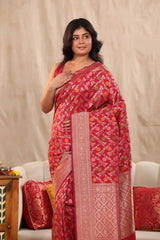 Pink Semi Katan Banarasi Silk Saree with Resham Floral Weave