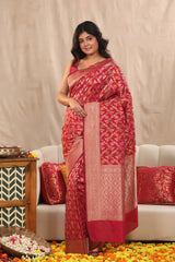 Pink Semi Katan Banarasi Silk Saree with Resham Floral Weave