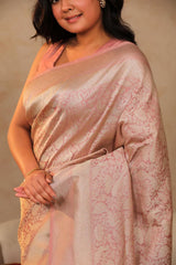 Mauve Soft Silk Saree with Silver Zari Floral Jaal