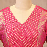 Pink Aari and Sequin Embellished Semi Silk Saree with Lace Border