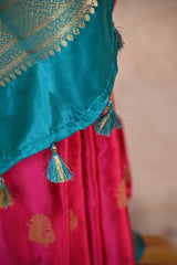 Rani Pink Semi Silk Banarsi Saree With Gold Zari Woven