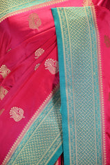Rani Pink Semi Silk Banarsi Saree With Gold Zari Woven