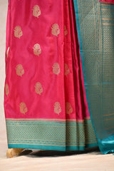 Rani Pink Semi Silk Banarsi Saree With Gold Zari Woven