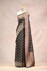 Black Semi Silk Saree with Resham Floral Weave