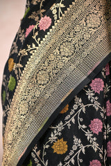 Black Semi Silk Saree with Resham Floral Weave