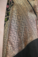 Black Semi Silk Saree with Resham Floral Weave