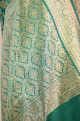 Rama Green Semi Silk Saree with Resham Floral Weave