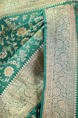 Rama Green Semi Silk Saree with Resham Floral Weave