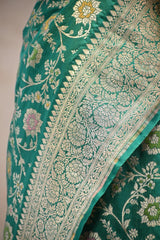 Rama Green Semi Silk Saree with Resham Floral Weave