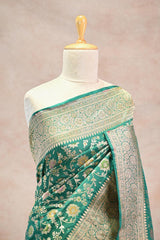 Rama Green Semi Silk Saree with Resham Floral Weave