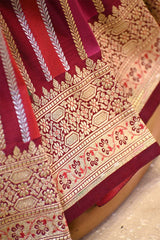 Brown Semi-Katan Silk Saree with Gold & Silver Stripes and Rich Zari Pallu