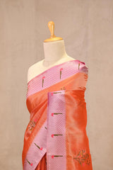 Orange Semi Tissue Paithani Saree with Meenakari Floral Butta