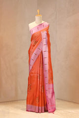 Orange Semi Tissue Paithani Saree with Meenakari Floral Butta