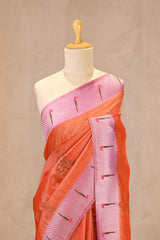Orange Semi Tissue Paithani Saree with Meenakari Floral Butta