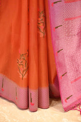 Orange Semi Tissue Paithani Saree with Meenakari Floral Butta