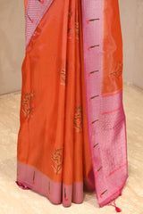 Orange Semi Tissue Paithani Saree with Meenakari Floral Butta