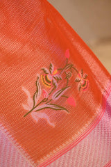 Orange Semi Tissue Paithani Saree with Meenakari Floral Butta