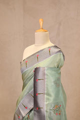 Pastel Green Semi Tissue Paithani Saree with Meenakari Floral Butta