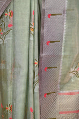 Pastel Green Semi Tissue Paithani Saree with Meenakari Floral Butta