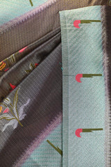 Smoky Grey Semi Tissue Paithani Saree with Meenakari Floral Butta