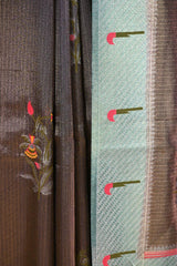Smoky Grey Semi Tissue Paithani Saree with Meenakari Floral Butta
