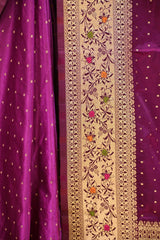 Bright Purple Semi Satin Silk Saree With Meenakari
