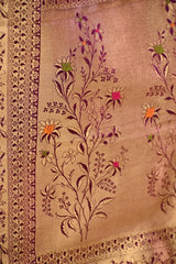 Bright Purple Semi Satin Silk Saree With Meenakari