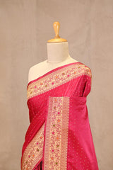 Fuscia Pink Semi Satin Silk Saree With Meenakari