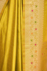 Chartreuse Green Semi Satin Silk Saree With Meenakari