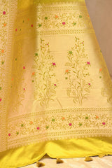 Chartreuse Green Semi Satin Silk Saree With Meenakari