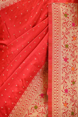 Red Semi Satin Silk Saree With Meenakari