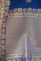 Royal Blue Semi satin Silk Saree with Golden Bird Butas