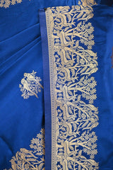 Royal Blue Semi satin Silk Saree with Golden Bird Butas